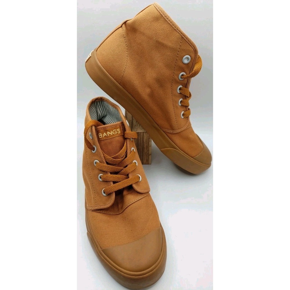 BANGS Canvas High Top Sneakers Women's 7 Men 5.5 Tan Camel Casual Lace Up Shoes